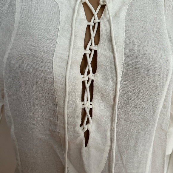 7-For-All-Mankind Linen Gauze Top with Lace-up Front - Picture 2 of 6